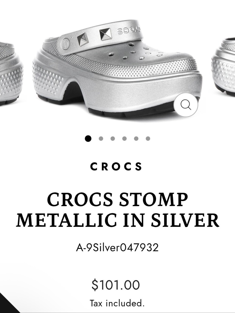 CROCS Stomp Metallic Clog in Silver